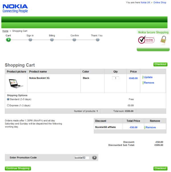 Old Nokia online shop (Checkout)